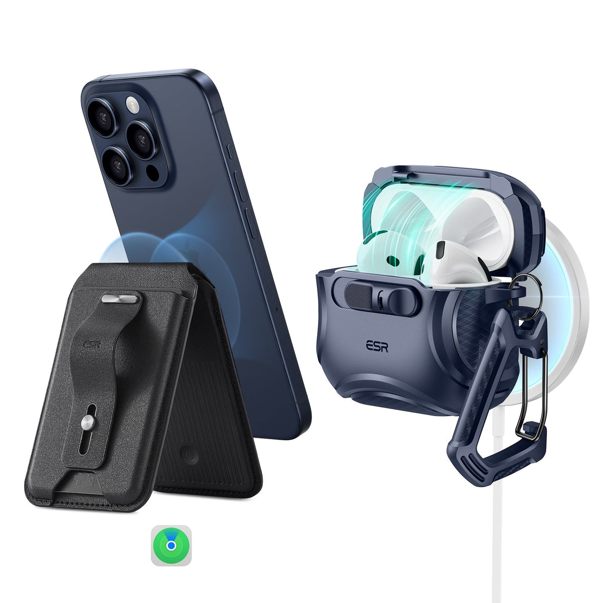 ESR Cyber FlickLock Everyday-Carry Bundle for AirPods 4 - Dark Blue