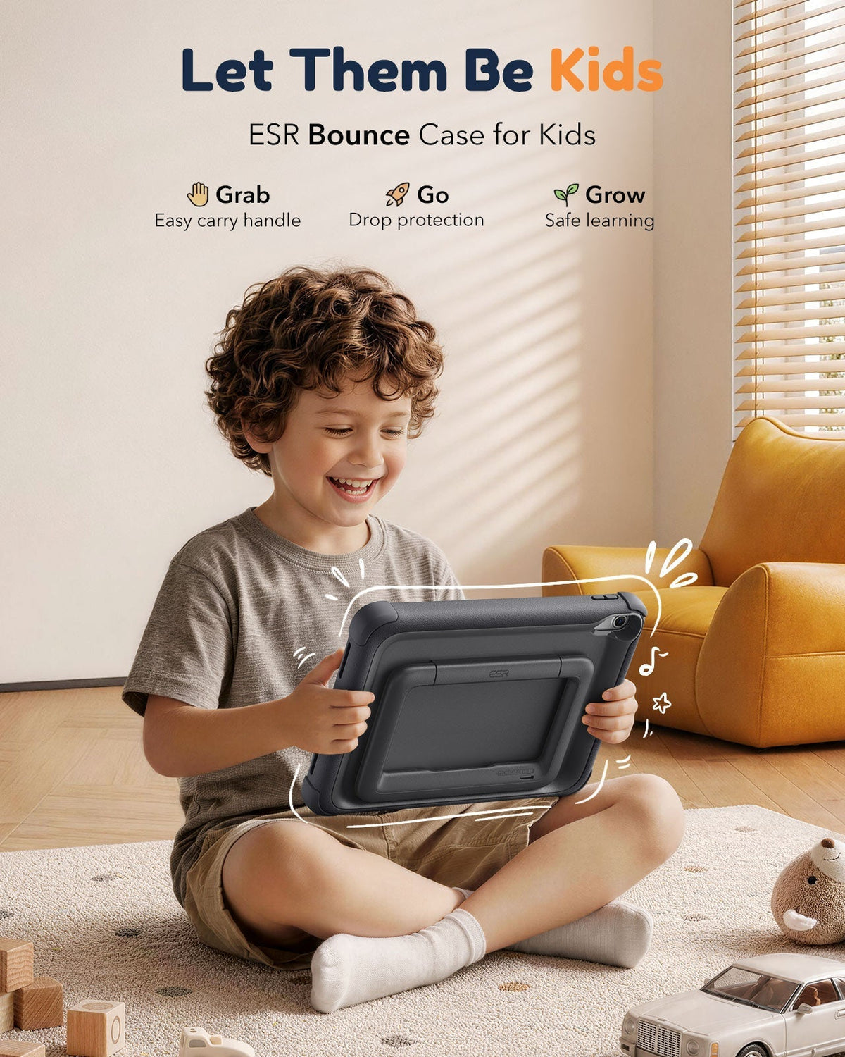 iPad 11" (A16) 2025 Bounce Case for Kids - Black ESR ESR