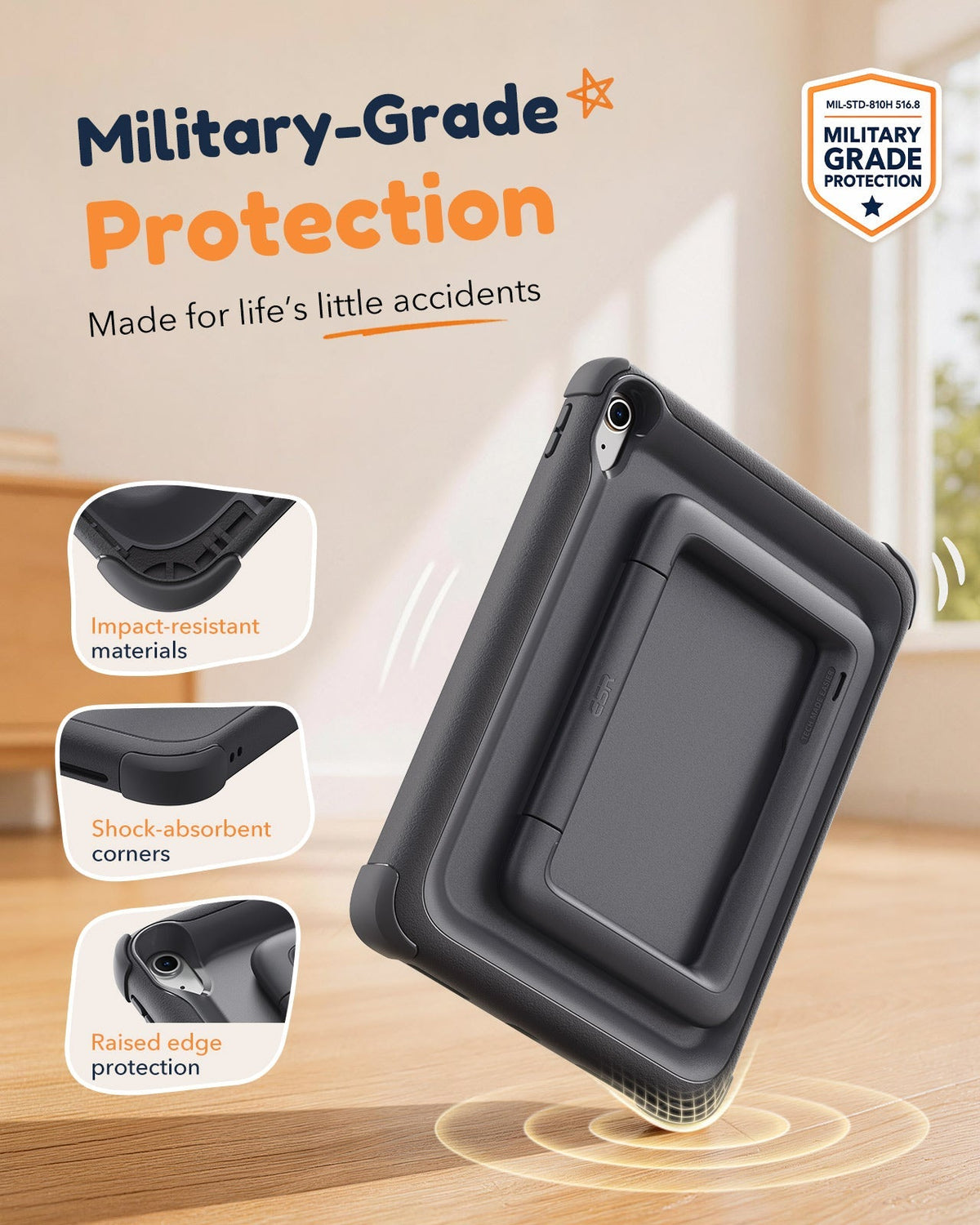 iPad 11" (A16) 2025 Bounce Case for Kids - Black ESR ESR
