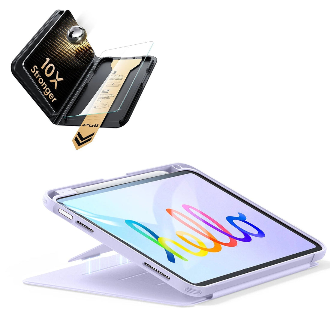 iPad 11" (A16) 2025 Bundle Flip Magnetic Case (Pencil Holder) & Armorite® Pro Screen Protector With UltraFit Tray - Purple