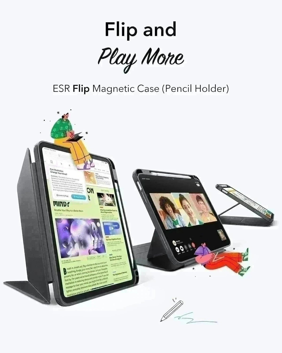 iPad 11" (A16, 2025) Flip Magnetic Case with Pencil Holder - Pink ESR