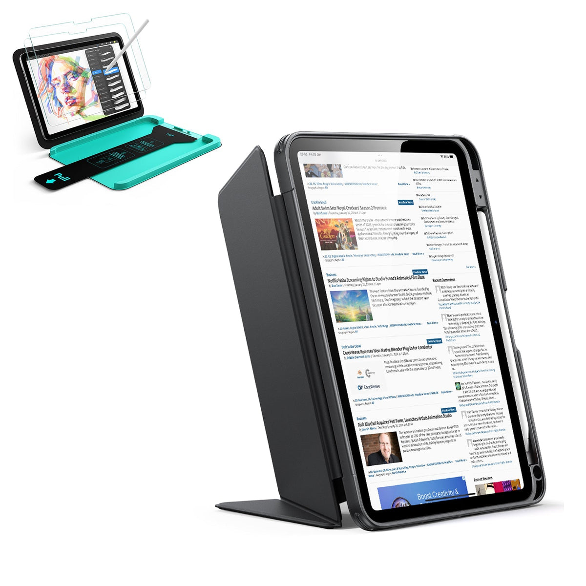iPad 11" 2025 Bundle Flip Magnetic Case Pencil Holder & Armorite® Paper Feel Protection