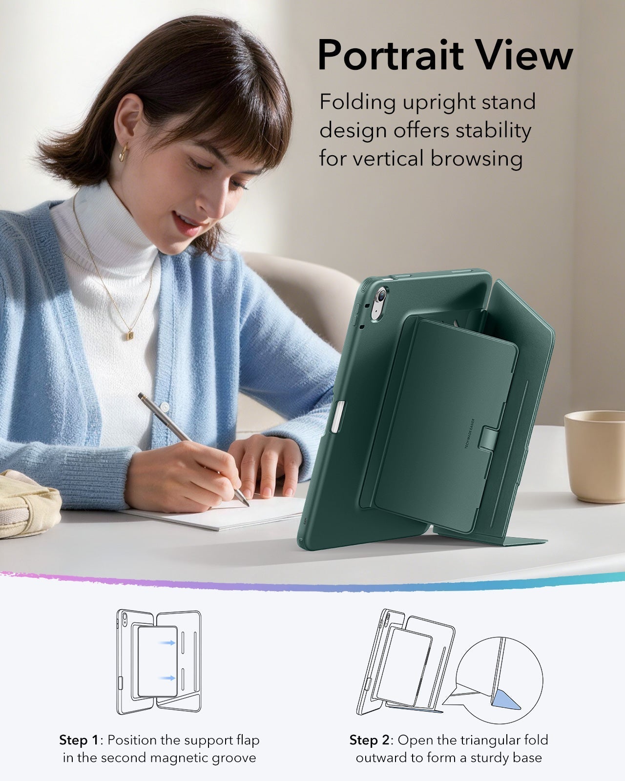 iPad 11" (A16) 2025 Bundle Flip Magnetic Case with Pencil Holder & Armorite® Protection - Green ESR ESR