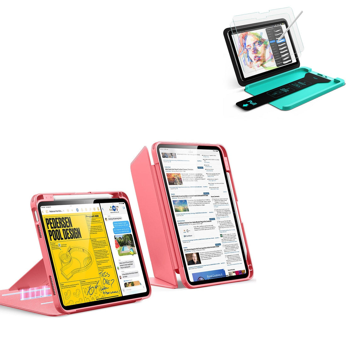 iPad 11" (A16) 2025 Bundle Flip Magnetic Case with Pencil Holder & Armorite® Paper-Feel Protection - Red