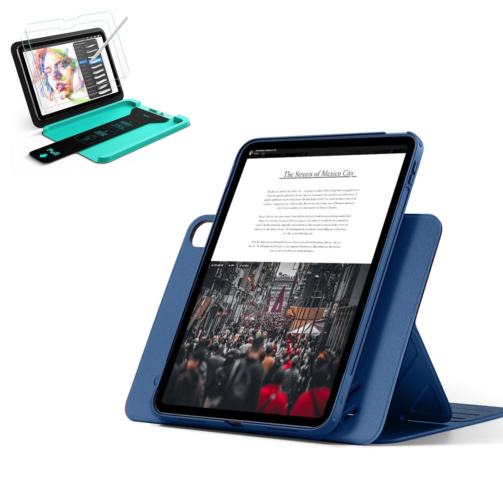iPad 11" 2025 Bundle Shift Magnetic Case & Armorite® Paper Feel Protection Navy Blue