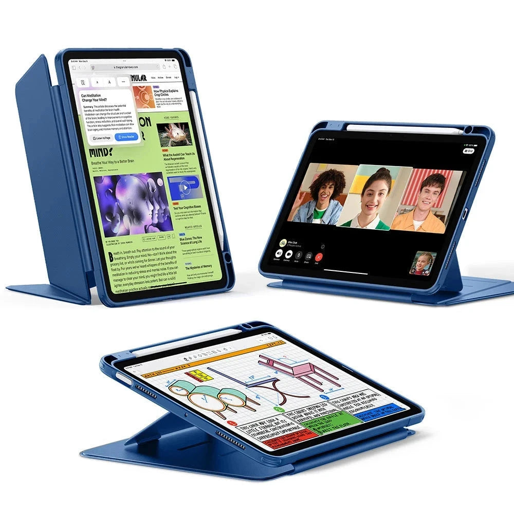 iPad Air 11" Air 10.9" Flip Magnetic Case Pencil Holder Navy Blue