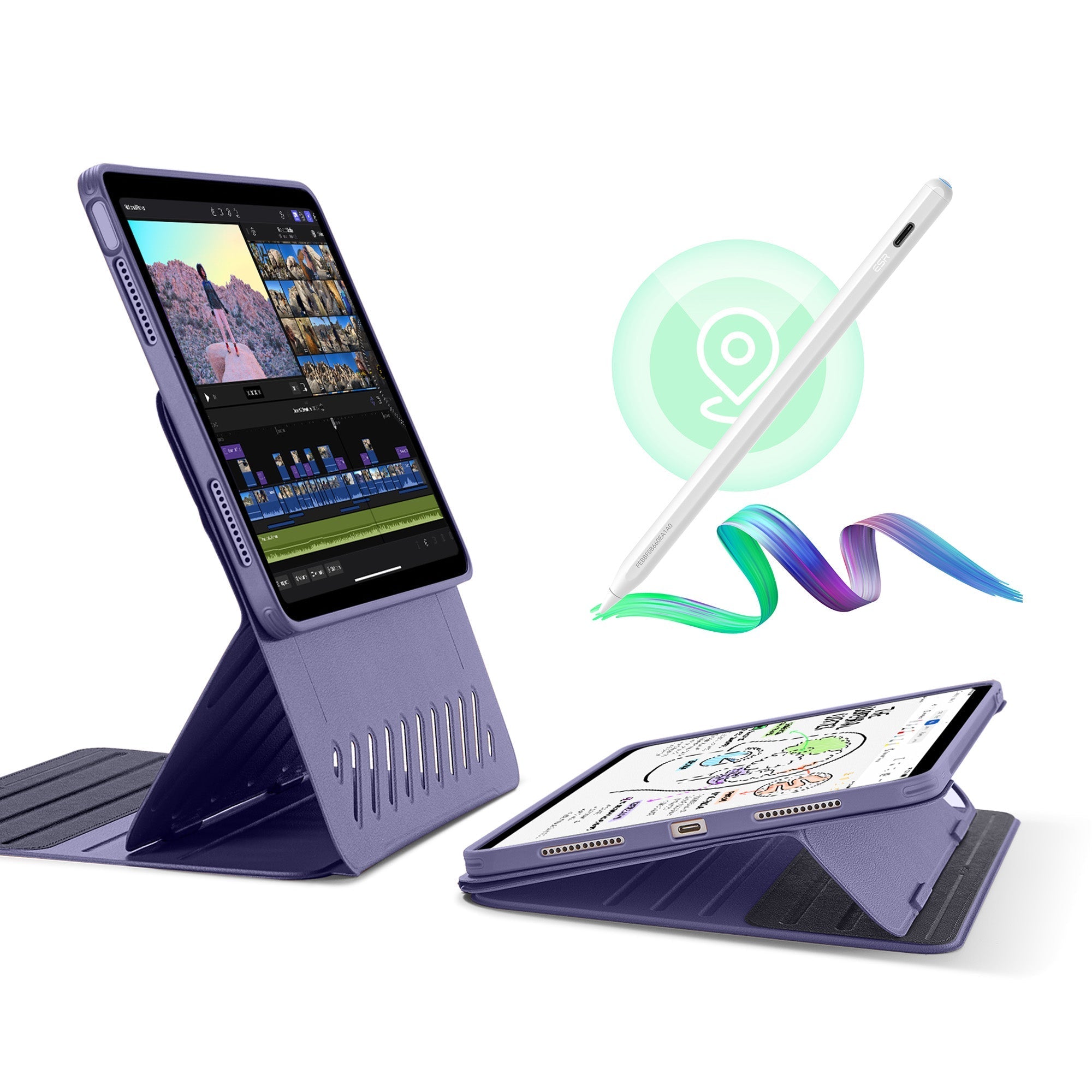 iPad Air 11" (2024) Bundle Shift Magnetic Case with Geo Digital Pencil - Purple ESR ESR