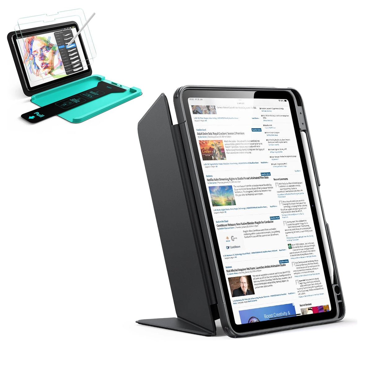 iPad Air 11" 2025 Bundle Flip Magnetic Case Pencil Holder & Armorite® Paper Feel Protection