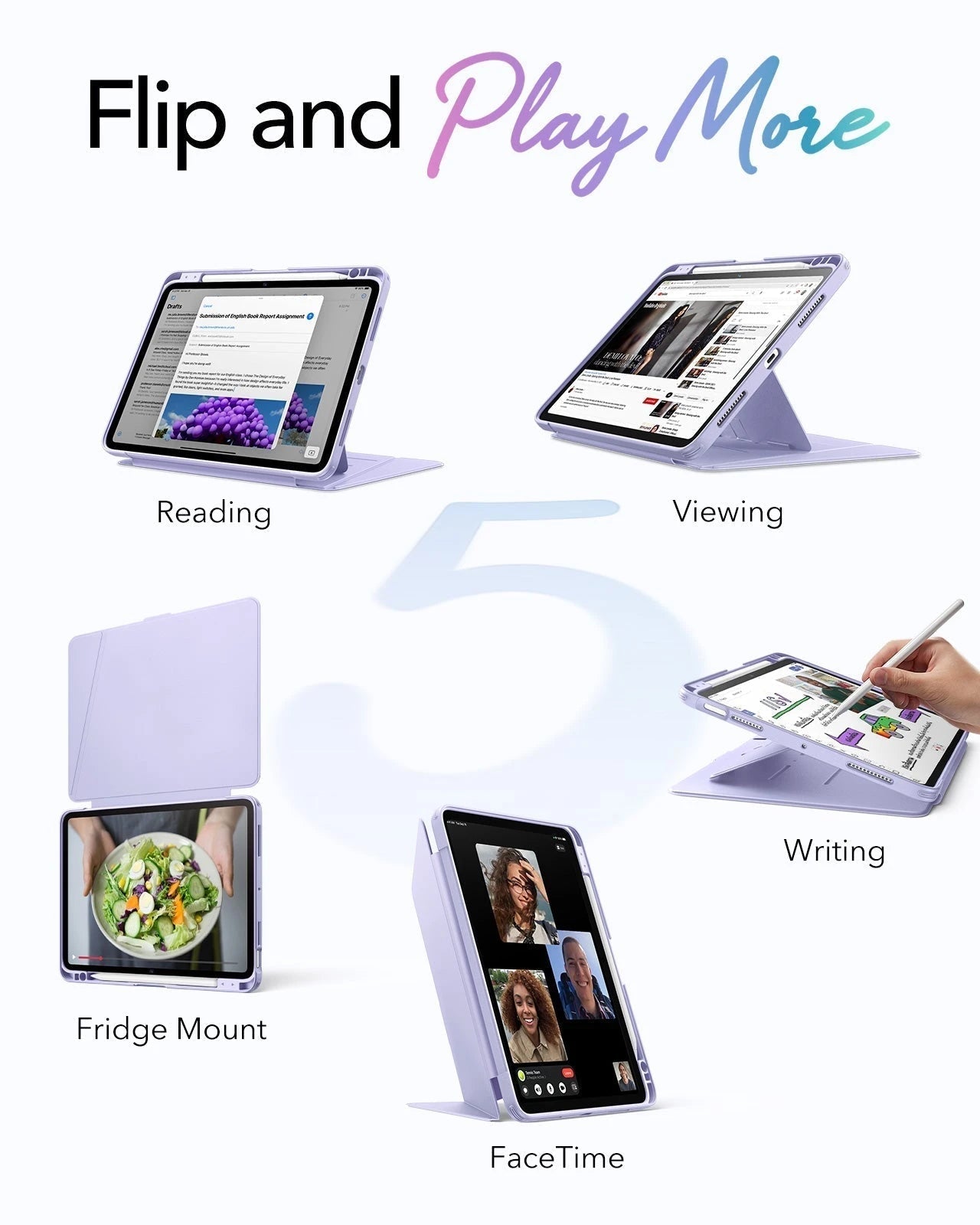 iPad Air 11" (M4) 2026 Bundle Flip Magnetic Case with Pencil Holder & Armorite® Paper-Feel Protection - Light Purple ESR ESR