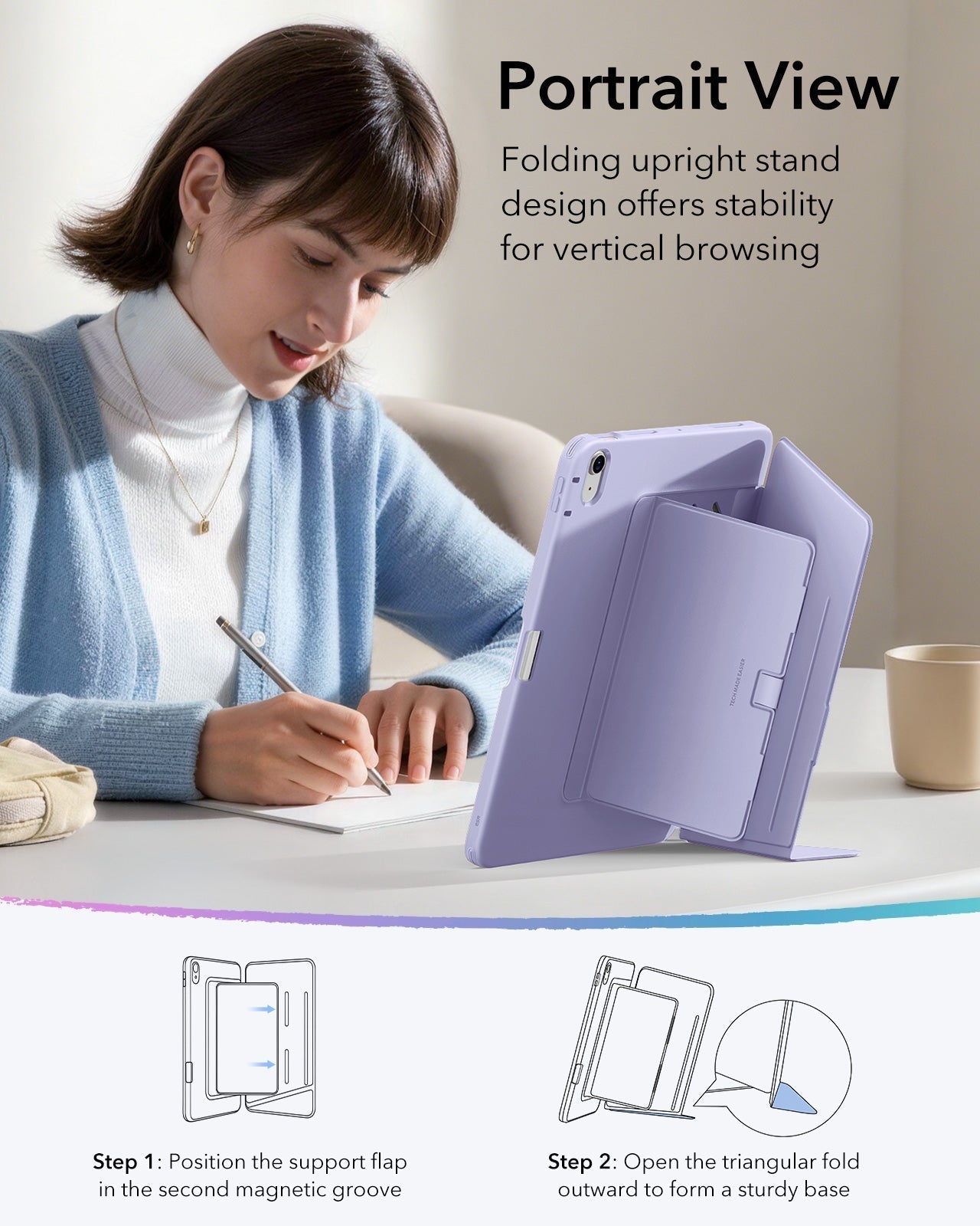iPad Air 11" (M4) 2026 Bundle Flip Magnetic Case with Pencil Holder & Armorite® Paper-Feel Protection - Light Purple ESR ESR