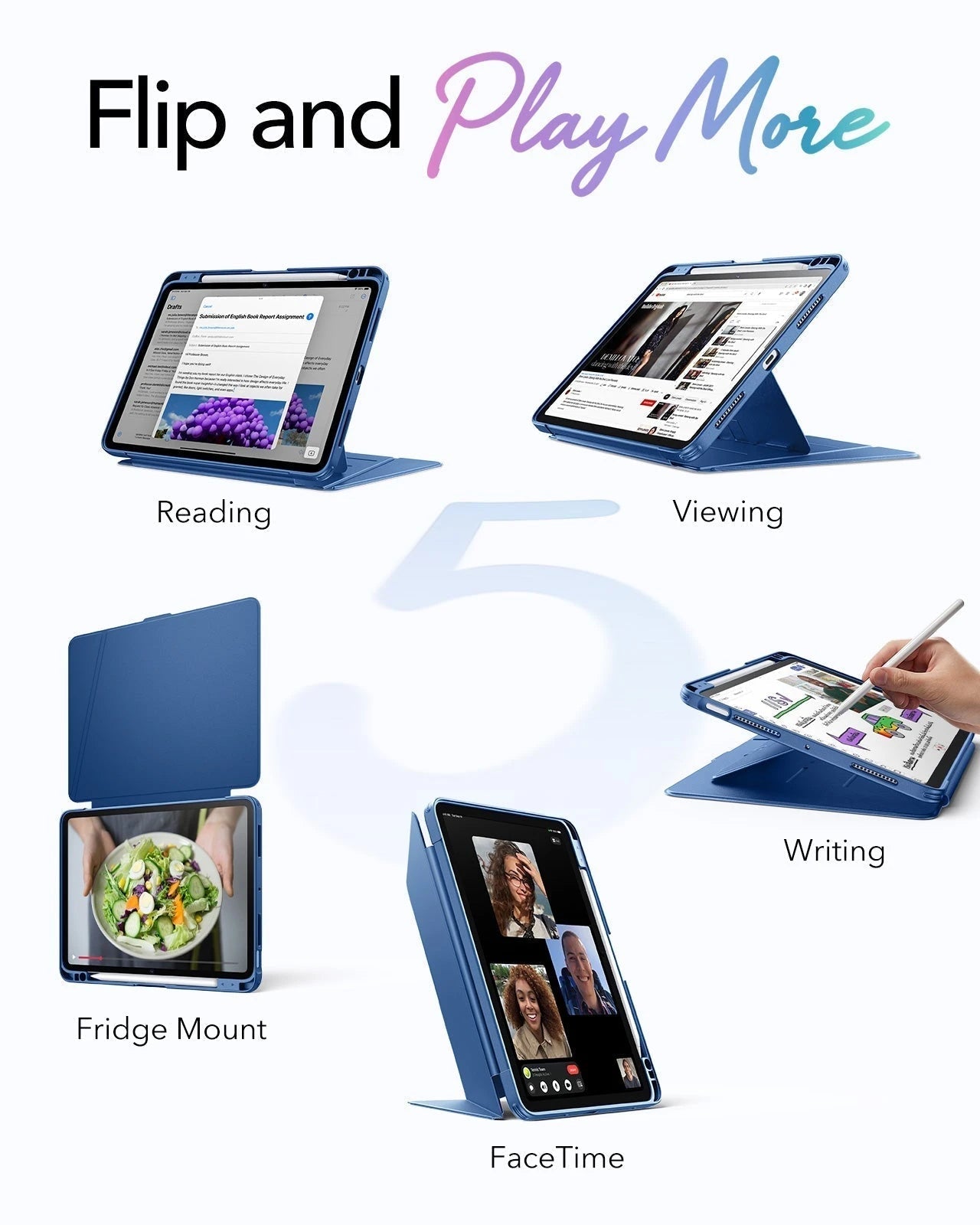 iPad Air 11" (M4) 2026 Bundle Flip Magnetic Case with Pencil Holder & Armorite® Paper-Feel Protection - Navy Blue ESR ESR