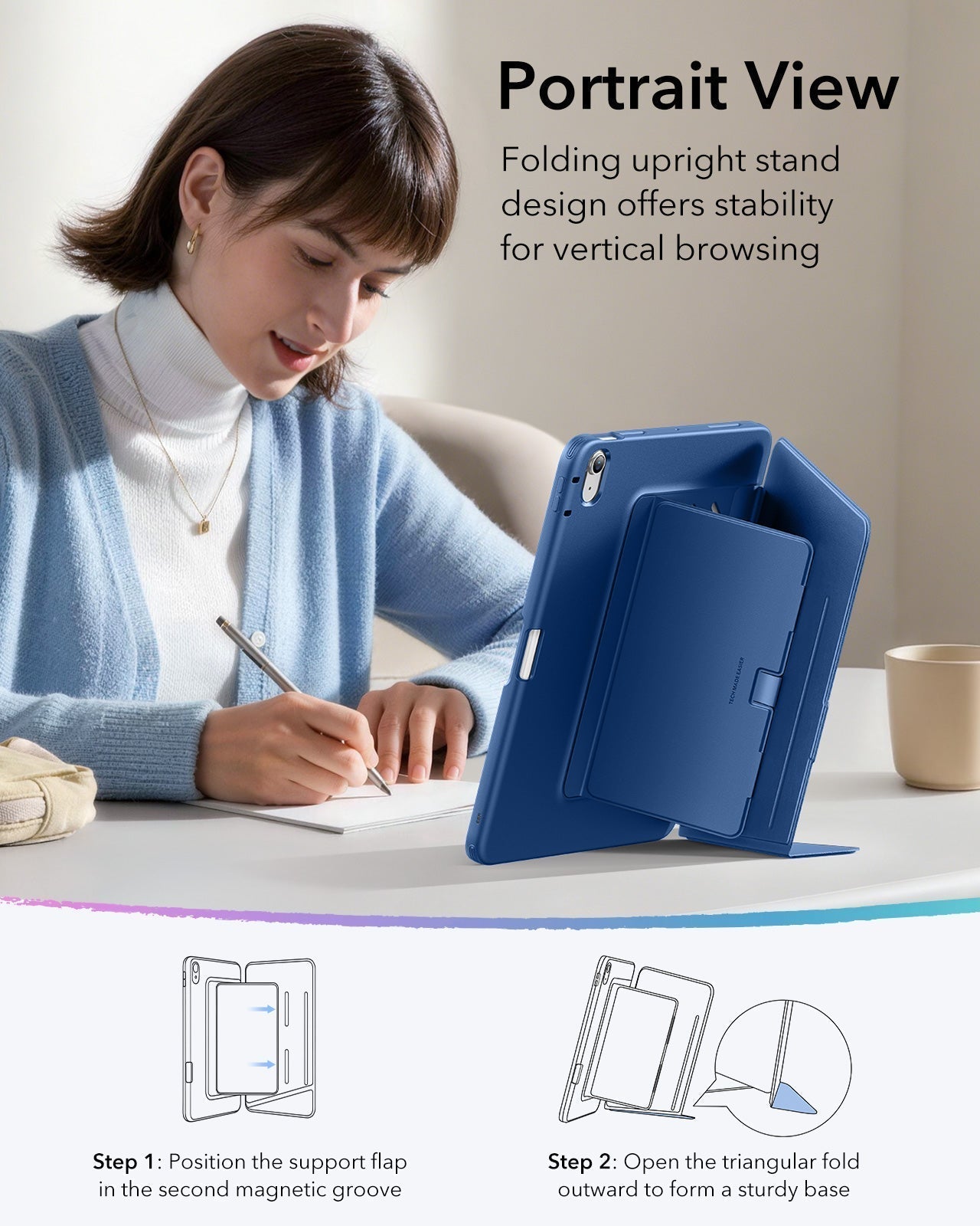 iPad Air 11" (M4) 2026 Bundle Flip Magnetic Case with Pencil Holder & Armorite® Paper-Feel Protection - Navy Blue ESR ESR