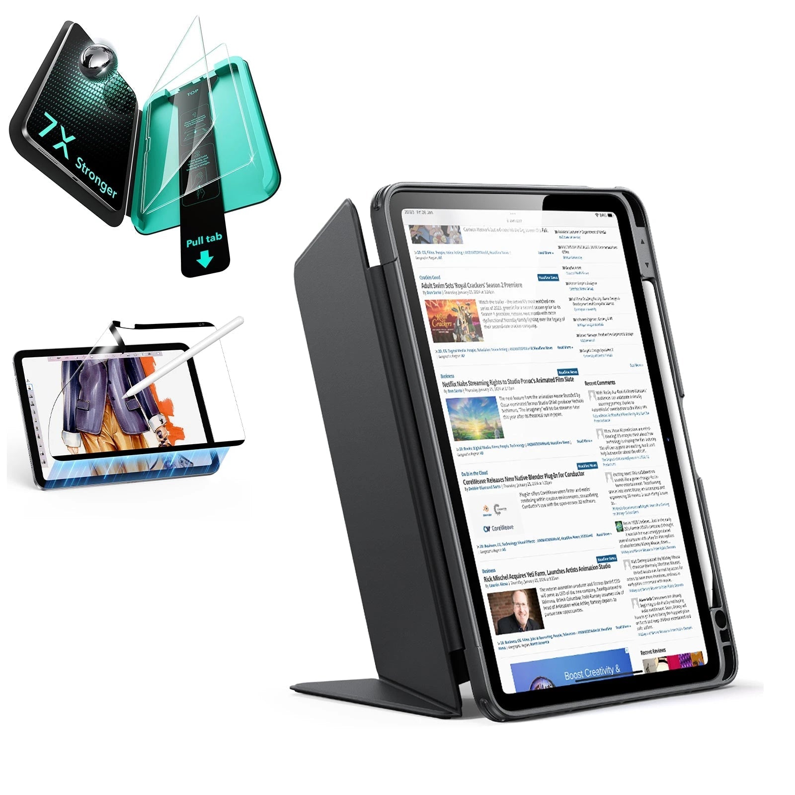 iPad Air 11" (M4) 2026 Bundle Flip Magnetic Case with Pencil Holder, Paper-Feel Magnetic & Armorite® Protection - Black ESR ESR