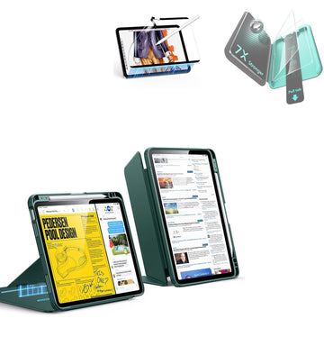 iPad Air 11" (M4) 2026 Bundle Flip Magnetic Case with Pencil Holder, Paper-Feel Magnetic & Armorite® Protection - Green