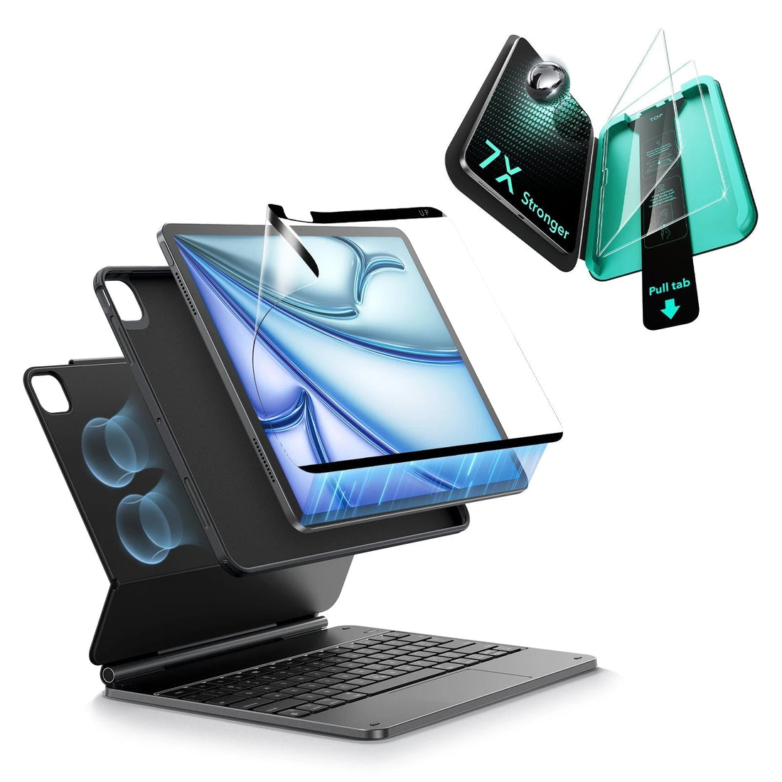 iPad Air 11" (M4) 2026 Bundle Rebound Magnetic Keyboard Case 360, Armorite & Paper-Feel Screen Protectors