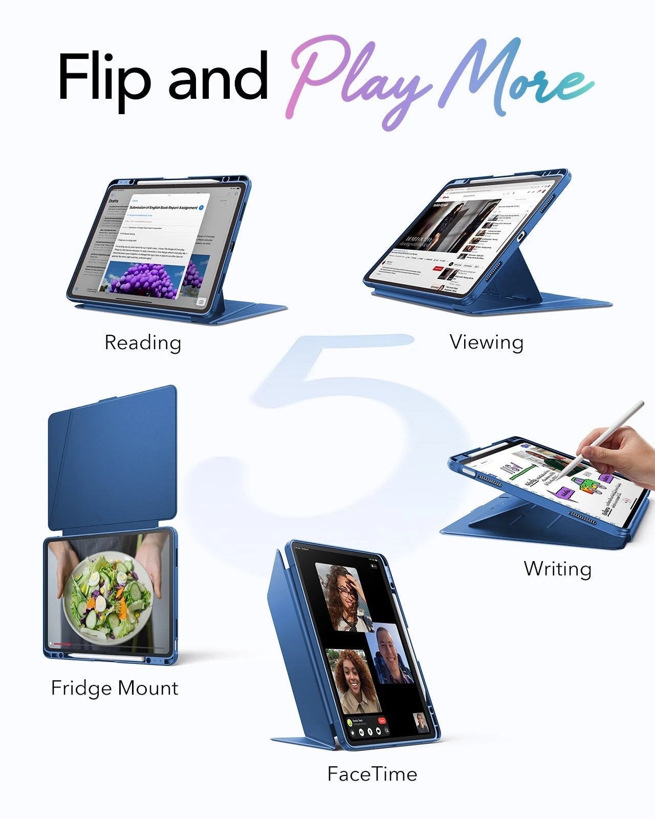 iPad Air 13" (M4) 2026 Bundle Flip Magnetic Case with Pencil Holder & Armorite® Paper-Feel Protection - Navy Blue ESR ESR