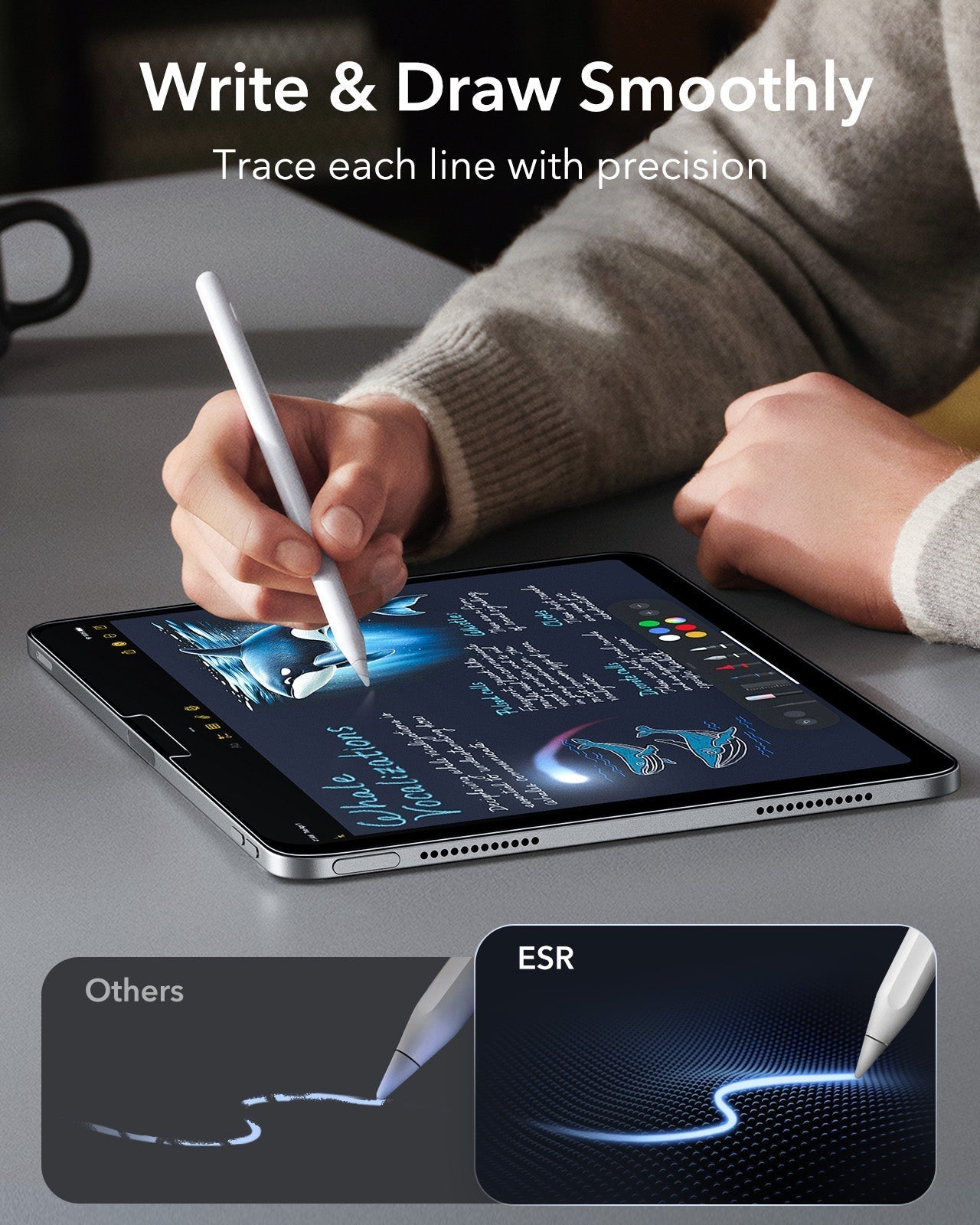 iPad Air 13" (M4) 2026 Bundle Flip Magnetic Case with Pencil Holder & Armorite® Paper-Feel Protection - Navy Blue ESR ESR