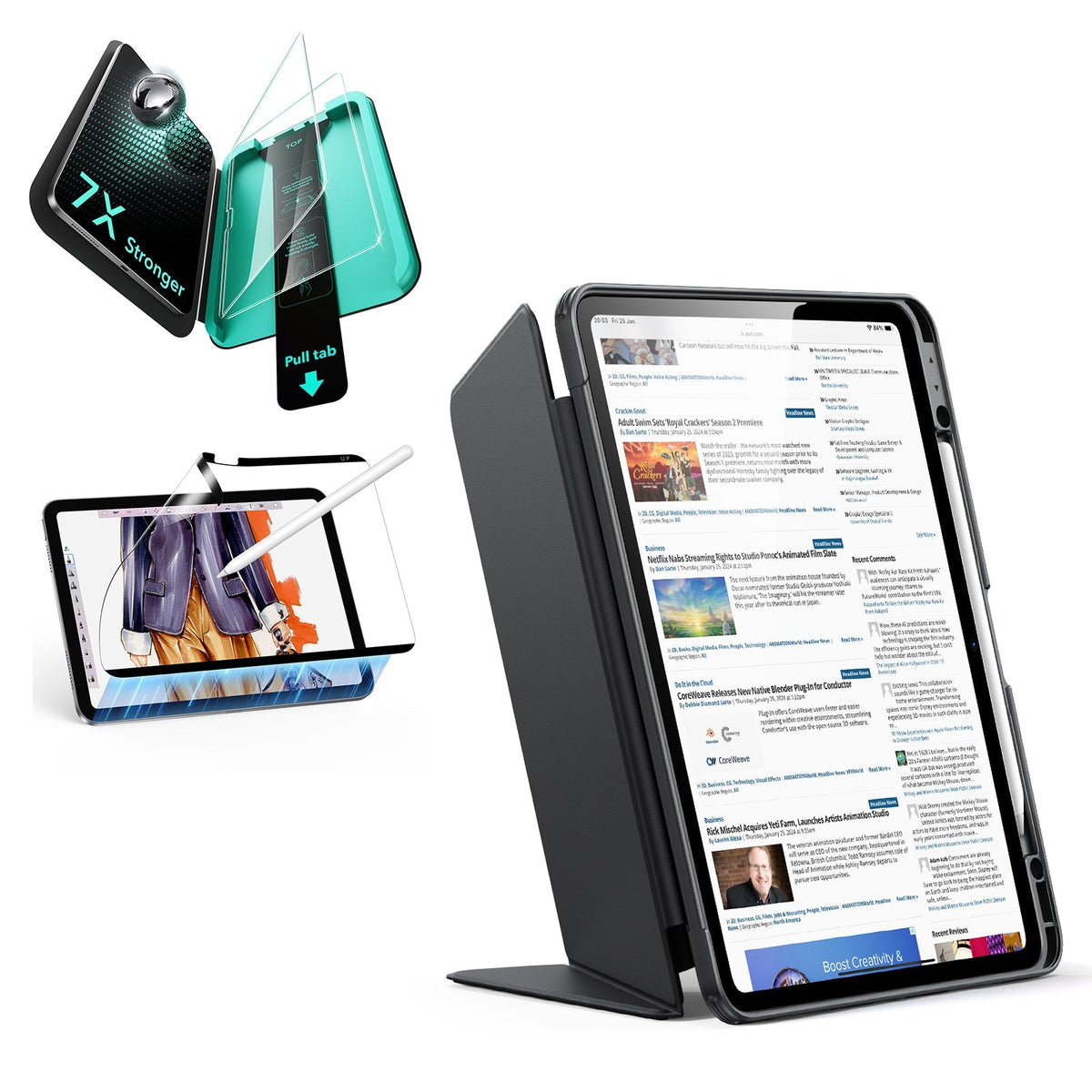 iPad Air 13" 2026 Bundle Flip Magnetic Case Pencil Holder Paper Feel Magnetic & Armorite® Protection