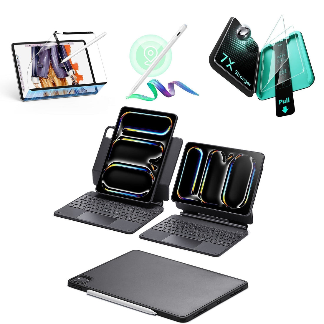 iPad Pro 13ʺ (2025) Bundle Rebound Magnetic Keyboard Case 360, Digital Pencil & Screen Protectors - UK Layout-Black ESR ESR