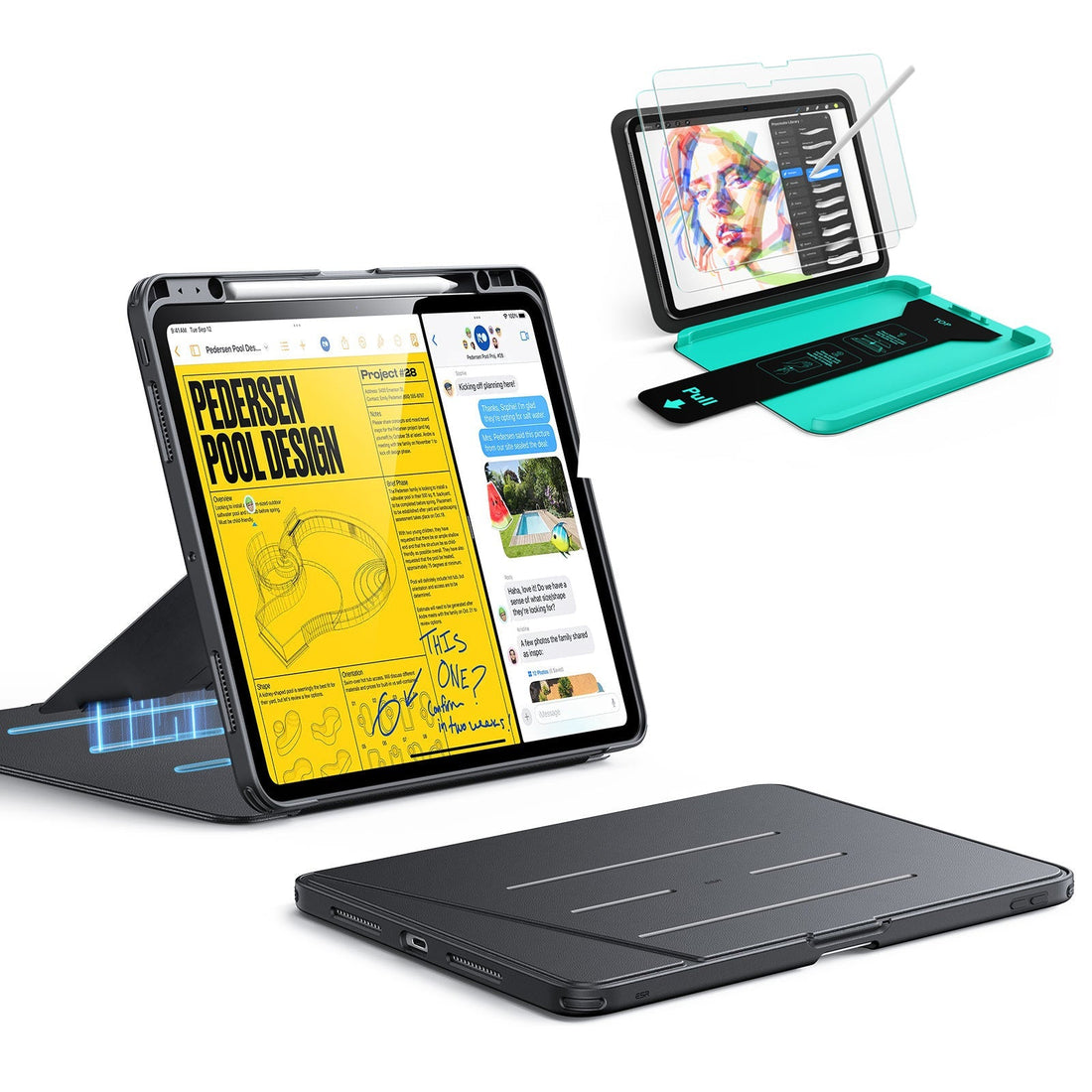 iPad Pro 13" (2025) Bundle Flip Magnetic Case with Pencil Holder & Armorite® Paper-Feel Protection - Black ESR ESR