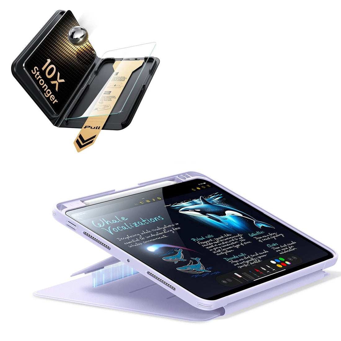 iPad Pro 13" (M5) 2025 Bundle Flip Magnetic Case (Pencil Holder) & Armorite Pro Screen Protector With UltraFit Tray - Purple