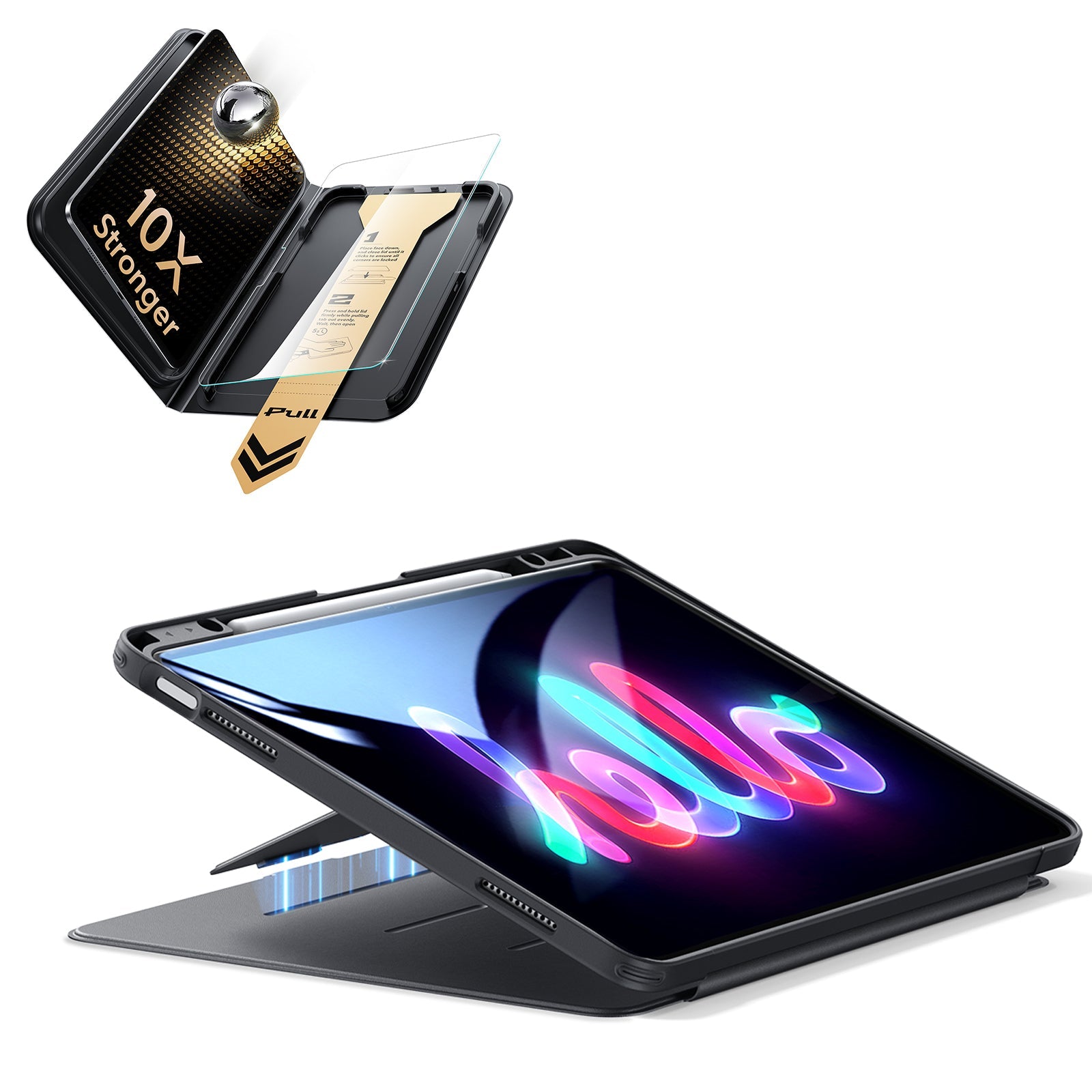 iPad Air 13" (M4) 2026 Bundle Flip Magnetic Case (Pencil Holder) & Armorite® Pro Screen Protector With UltraFit Tray - Black