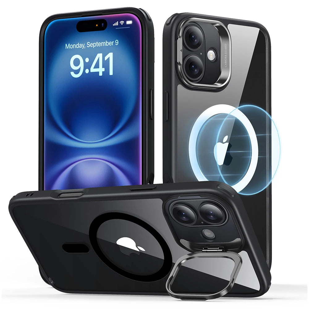 iPhone 16 Plus Classic Hybrid Case with Stash Stand (HaloLock) - Clear Black