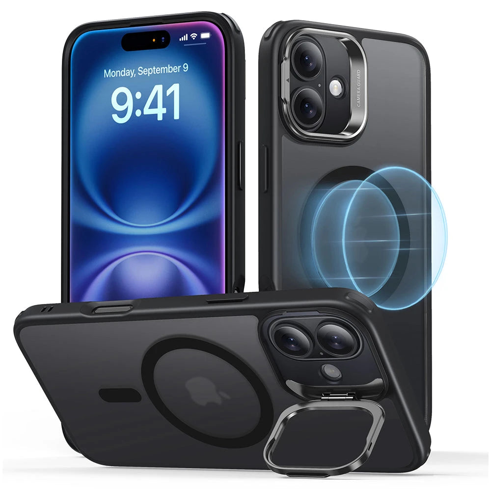 iPhone 16 Plus Classic Hybrid Case with Stash Stand (HaloLock) - Frosted Black
