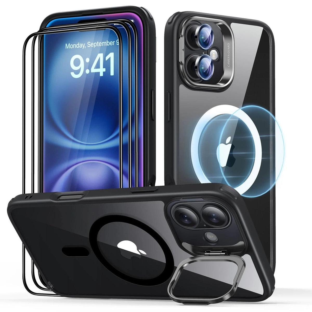 iPhone 16 Plus Classic Hybrid Stash Stand Protection Bundle Clear