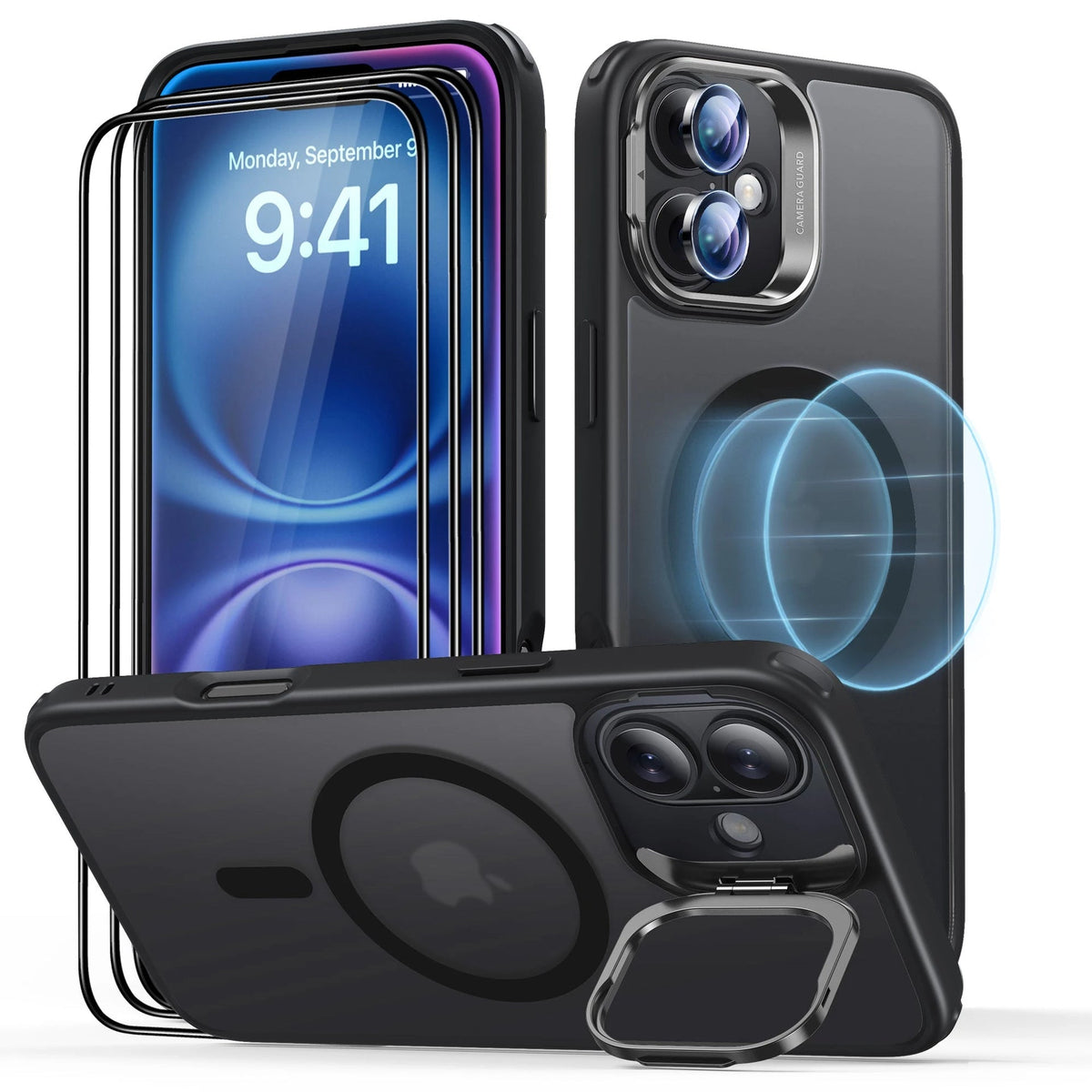 iPhone 16 Plus Classic Hybrid Stash Stand Protection Bundle Frosted
