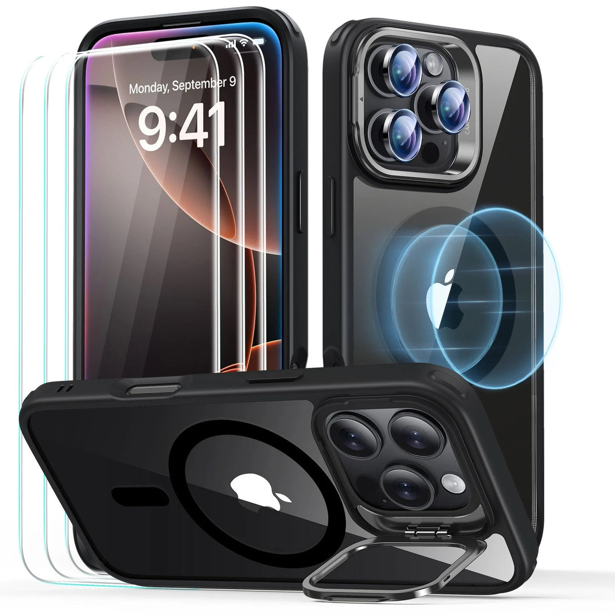 iPhone 16 Pro Classic Hybrid Stash Stand Protection Bundle Clear