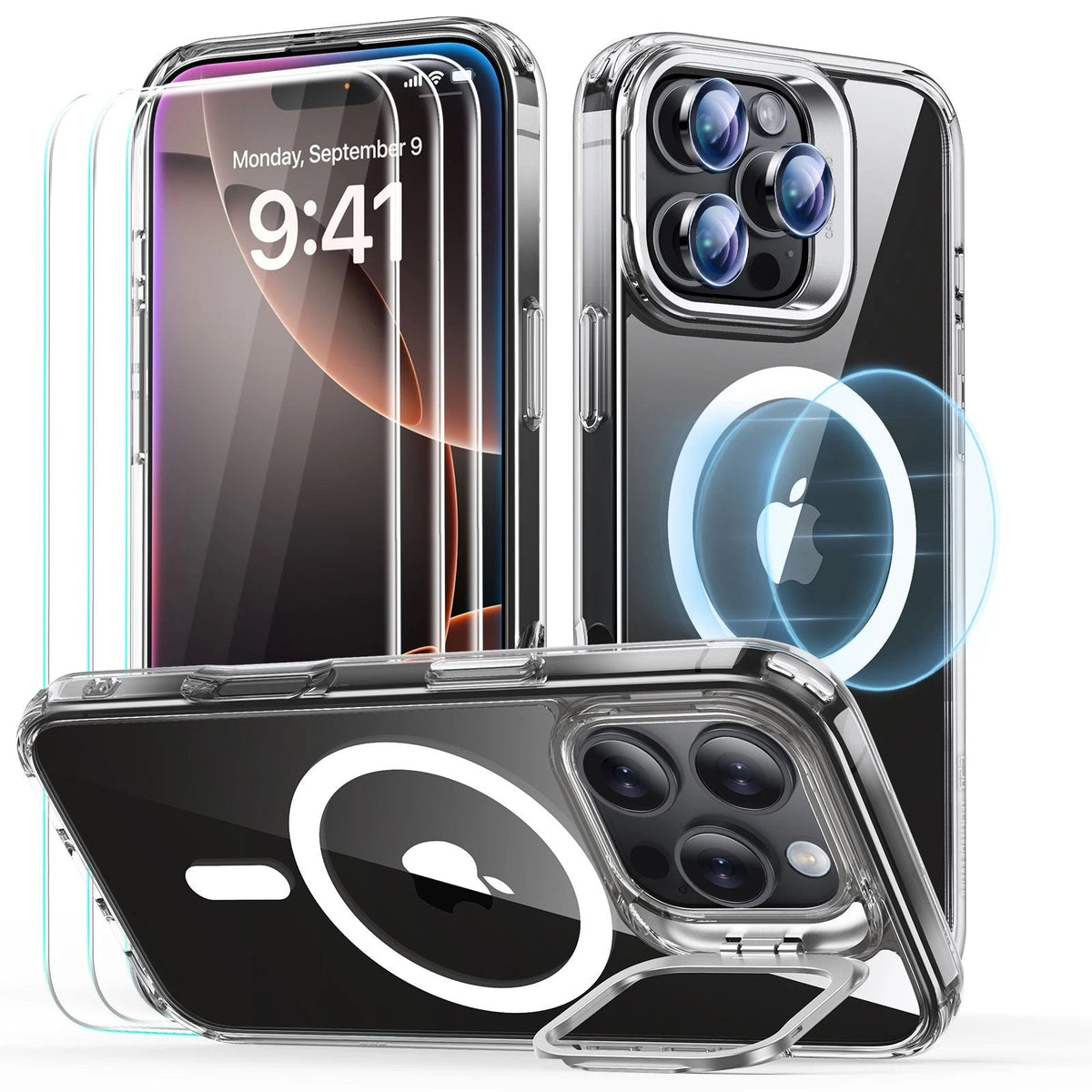 iPhone 16 Pro Classic Hybrid Stash Stand Protection Bundle Clear