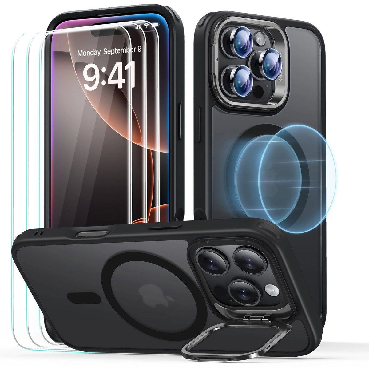 iPhone 16 Pro Classic Hybrid Stash Stand Protection Bundle Frosted