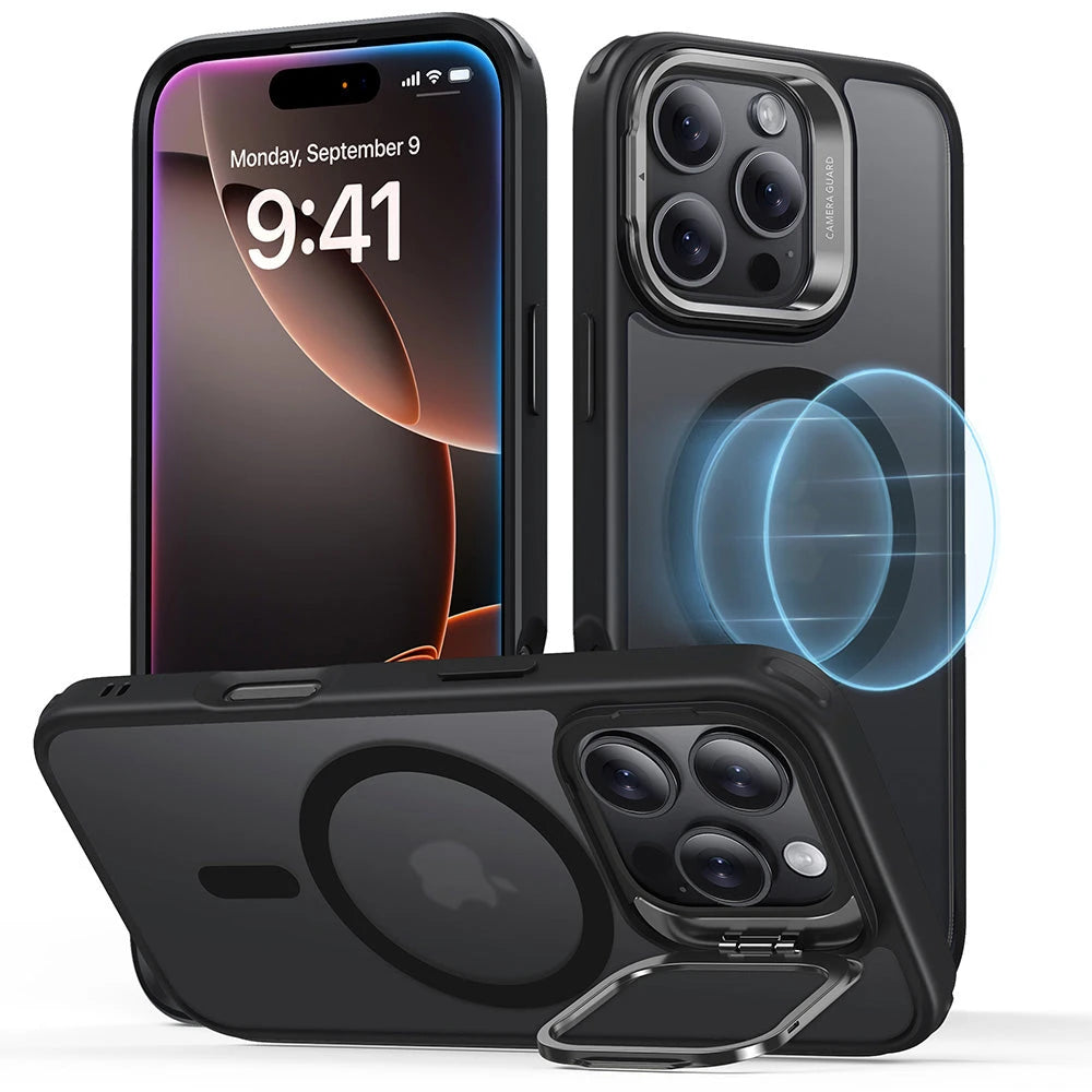 iPhone 16 Pro Max Classic Hybrid Case with Stash Stand (HaloLock) - Frosted Black