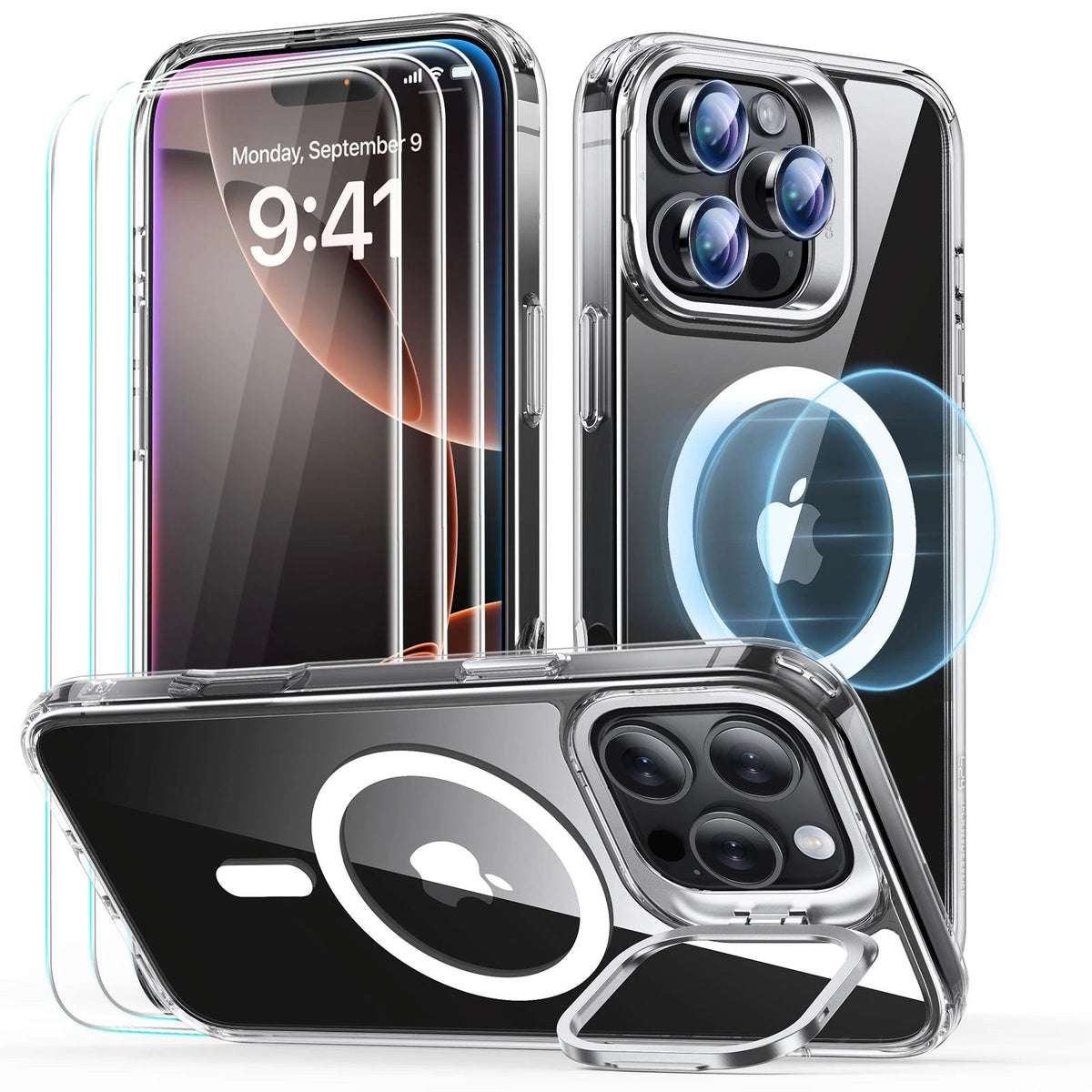 iPhone 16 Pro Max Classic Hybrid Stash Stand Protection Bundle Clear