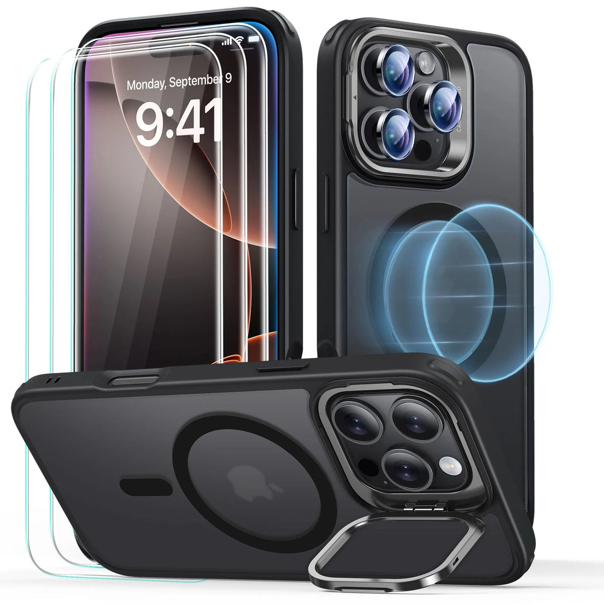 iPhone 16 Pro Max Classic Hybrid Stash Stand Protection Bundle Frosted