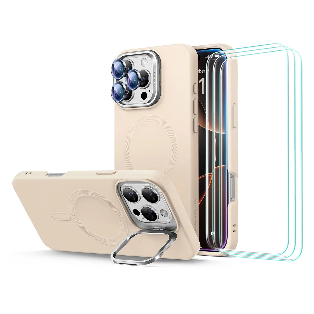 iPhone 16 Pro Max Cloud Soft Case Stash Stand Protection Bundle Light