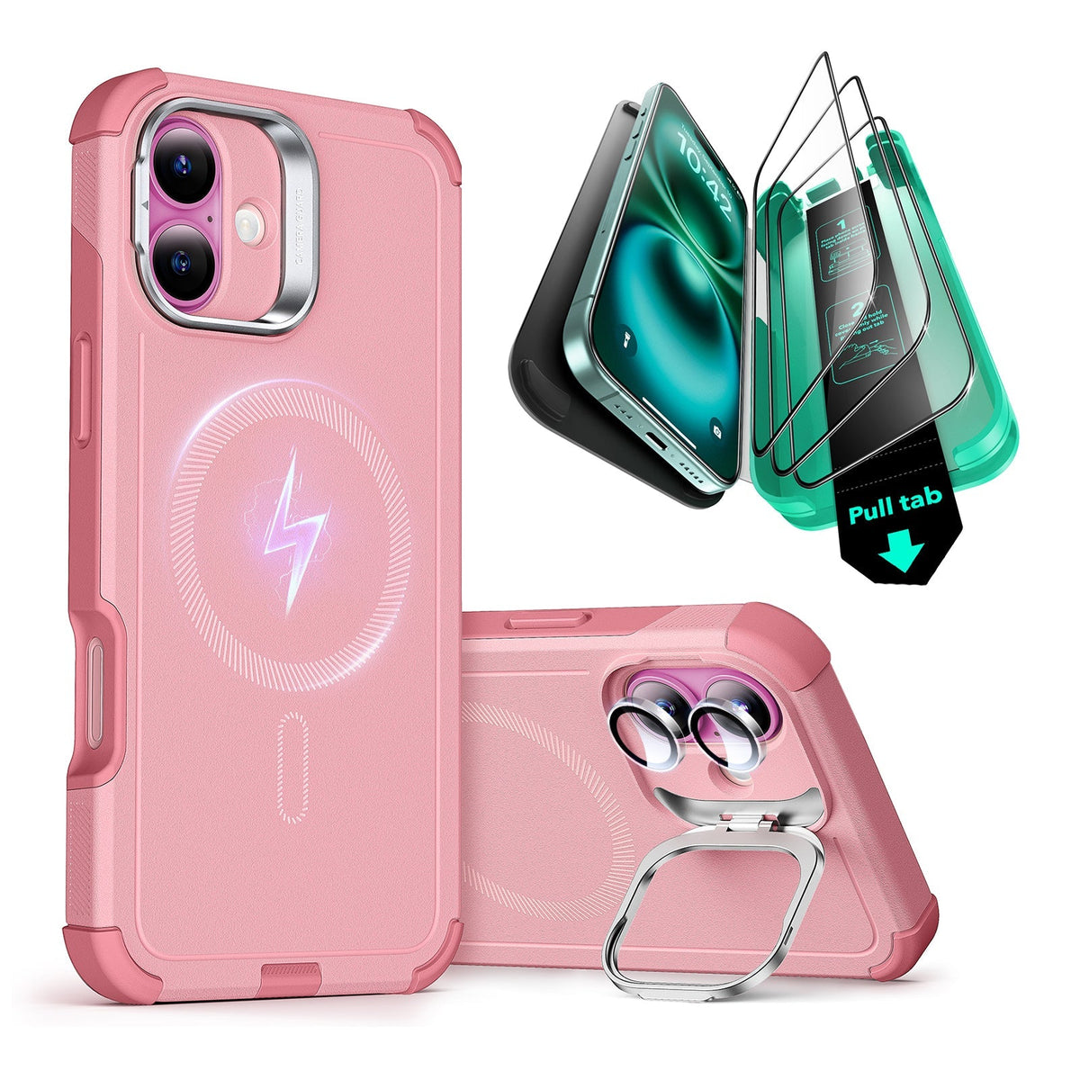 iPhone 16 Cyber Tough Case Stash Stand Protection Bundle