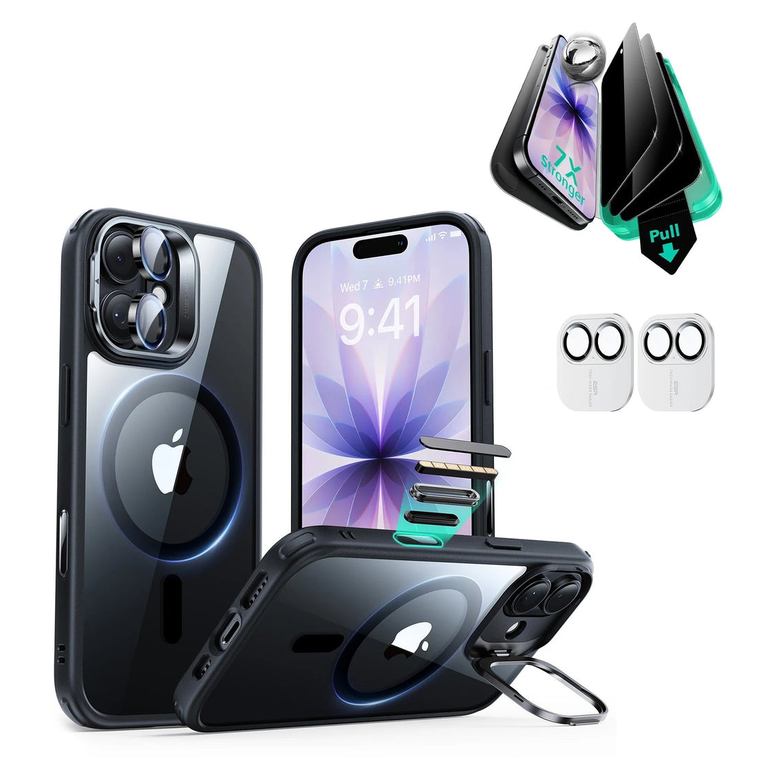 iPhone 17 Classic Hybrid Magsafe Case with Stand and Privacy Screen Protector Bundle Clear Black