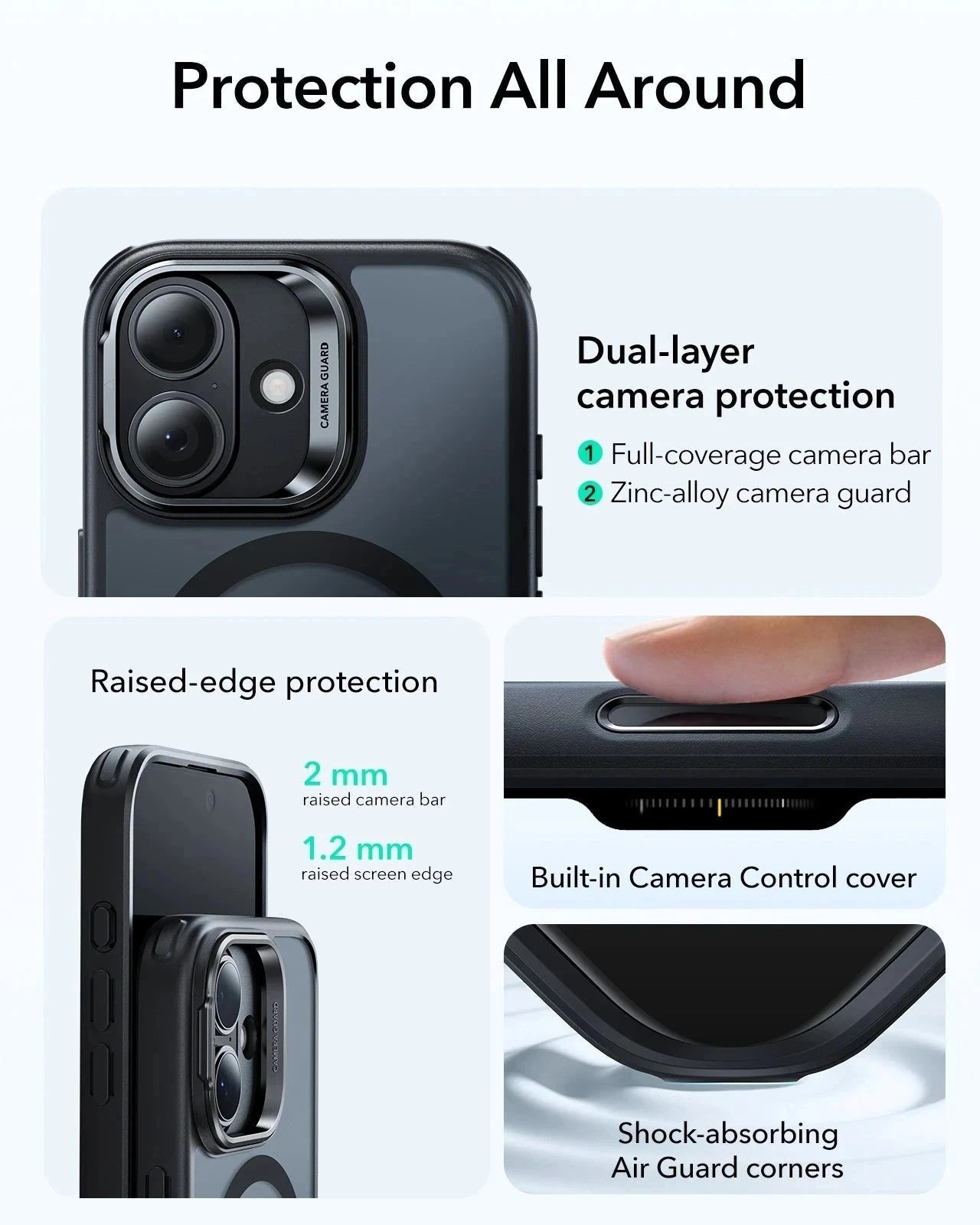 ESR iPhone 17 Magsafe Case with Stand Camera Control Frosted Black Raised Edge Protection