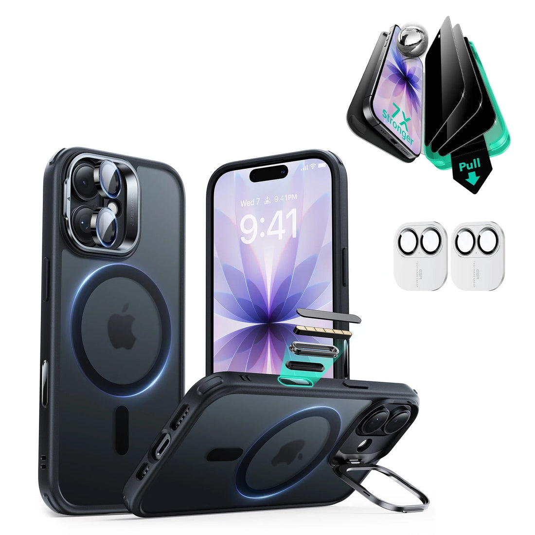 iPhone 17 Classic Hybrid Magsafe Case with Stand and Privacy Screen Protector Bundle Frosted Black