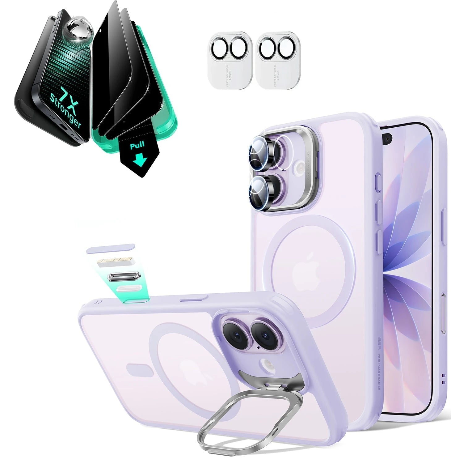 iPhone 17 Classic Hybrid Magsafe Case with Stand & Armorite Privacy Screen Protector Bundle Frosted Light Purple