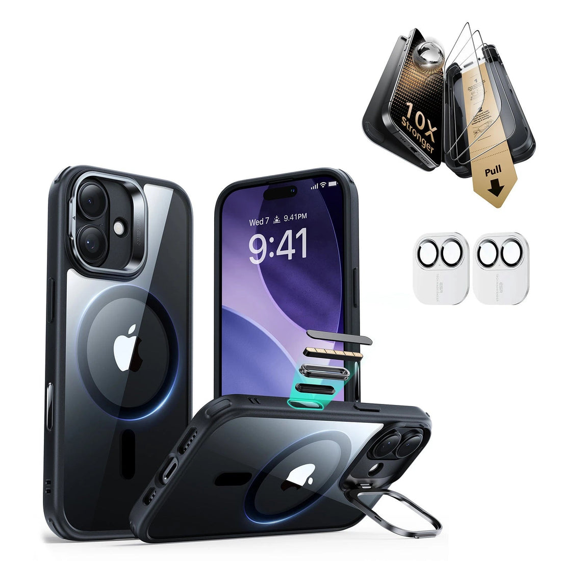 iPhone 17 Classic Hybrid Magsafe Case with Corning Glass Screen Ptorctor Clear Black