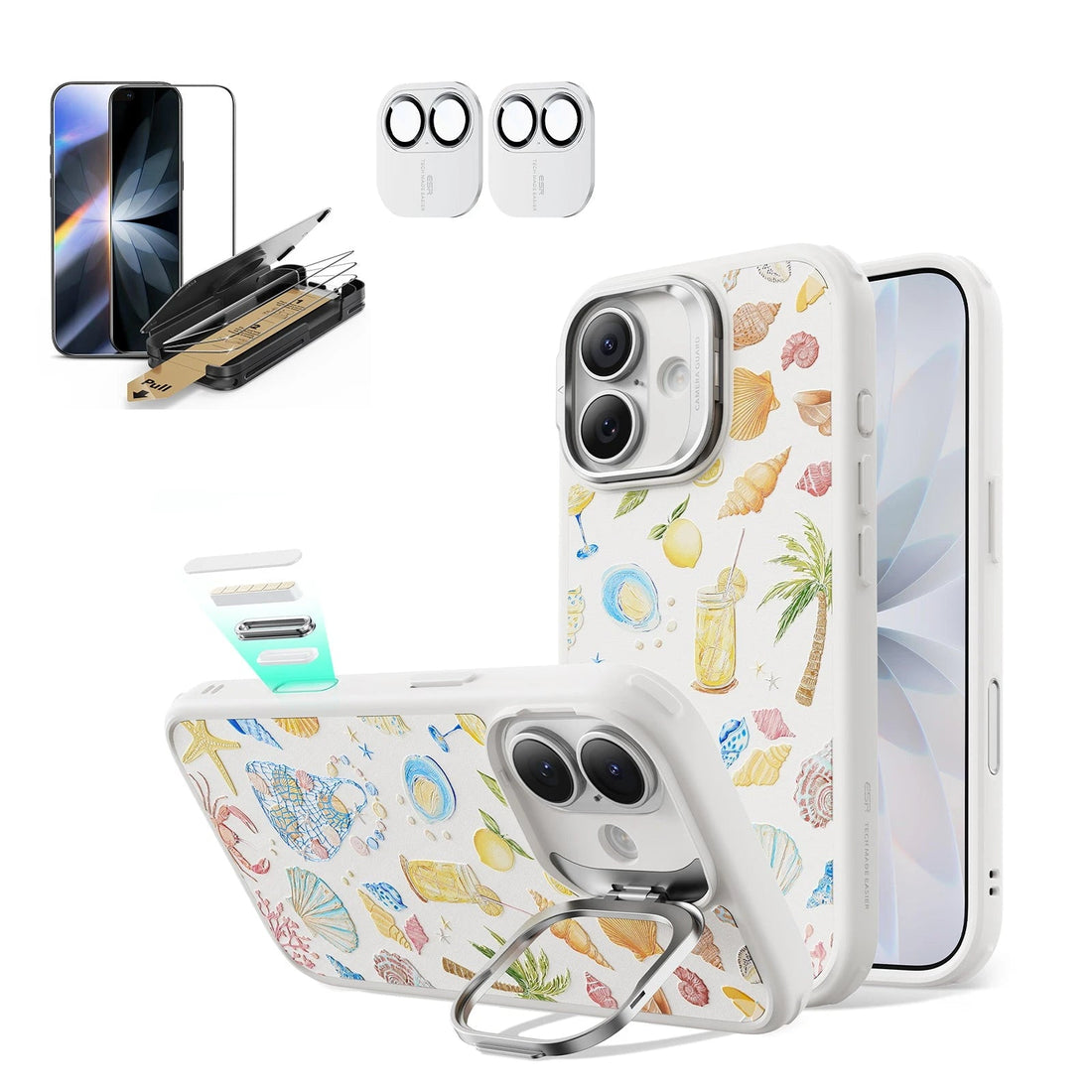 Withe Shell iPhone 17 Pro Magsafe Case with Stand pair  Corning Glass Screen Protector