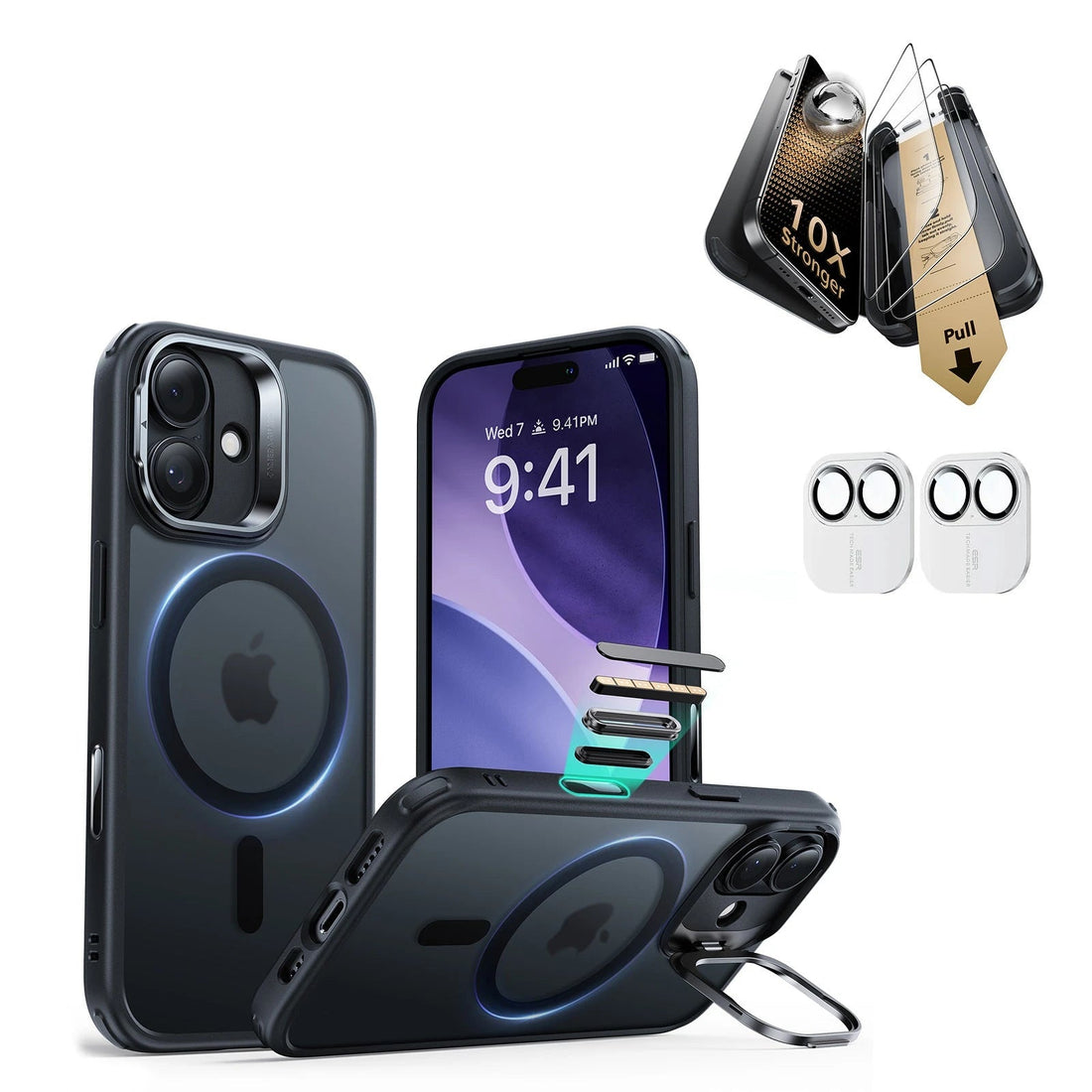 iPhone 17 Classic Hybrid Magsafe Case with Corning Glass Screen Ptorctor Frosted Black
