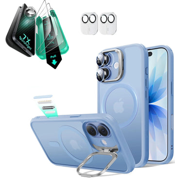 iPhone 17 Classic Hybrid Magsafe Case with Stand & Armorite Screen Protector Bundle Frosted Light Blue