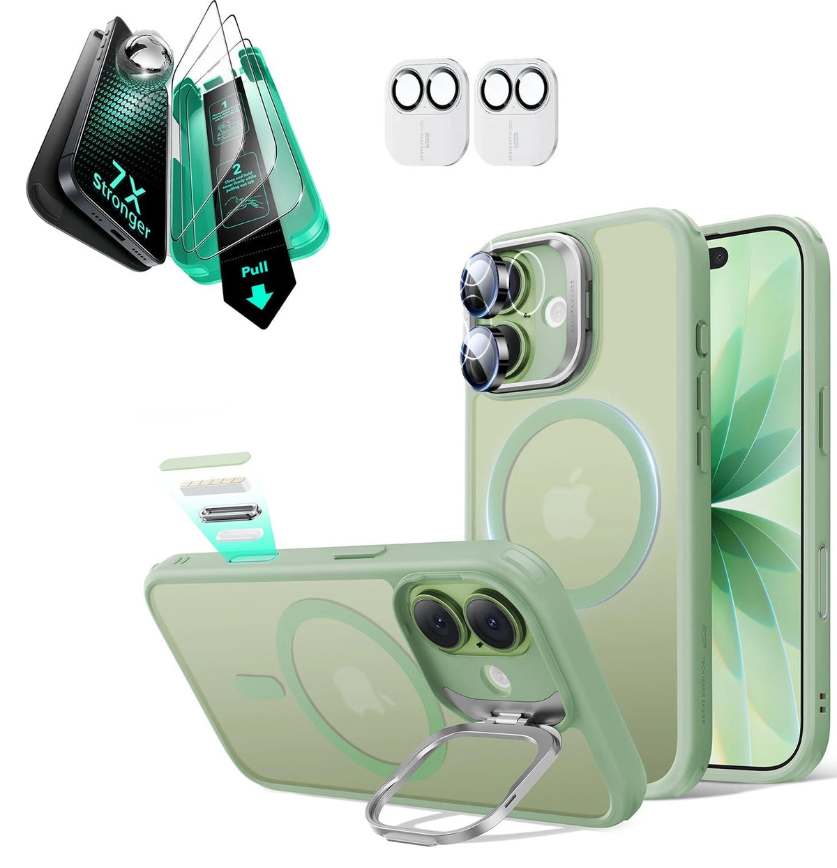 iPhone 17 Bundle Classic Hybrid Magnetic Case Armorite Screen Protector Frosted Light Green