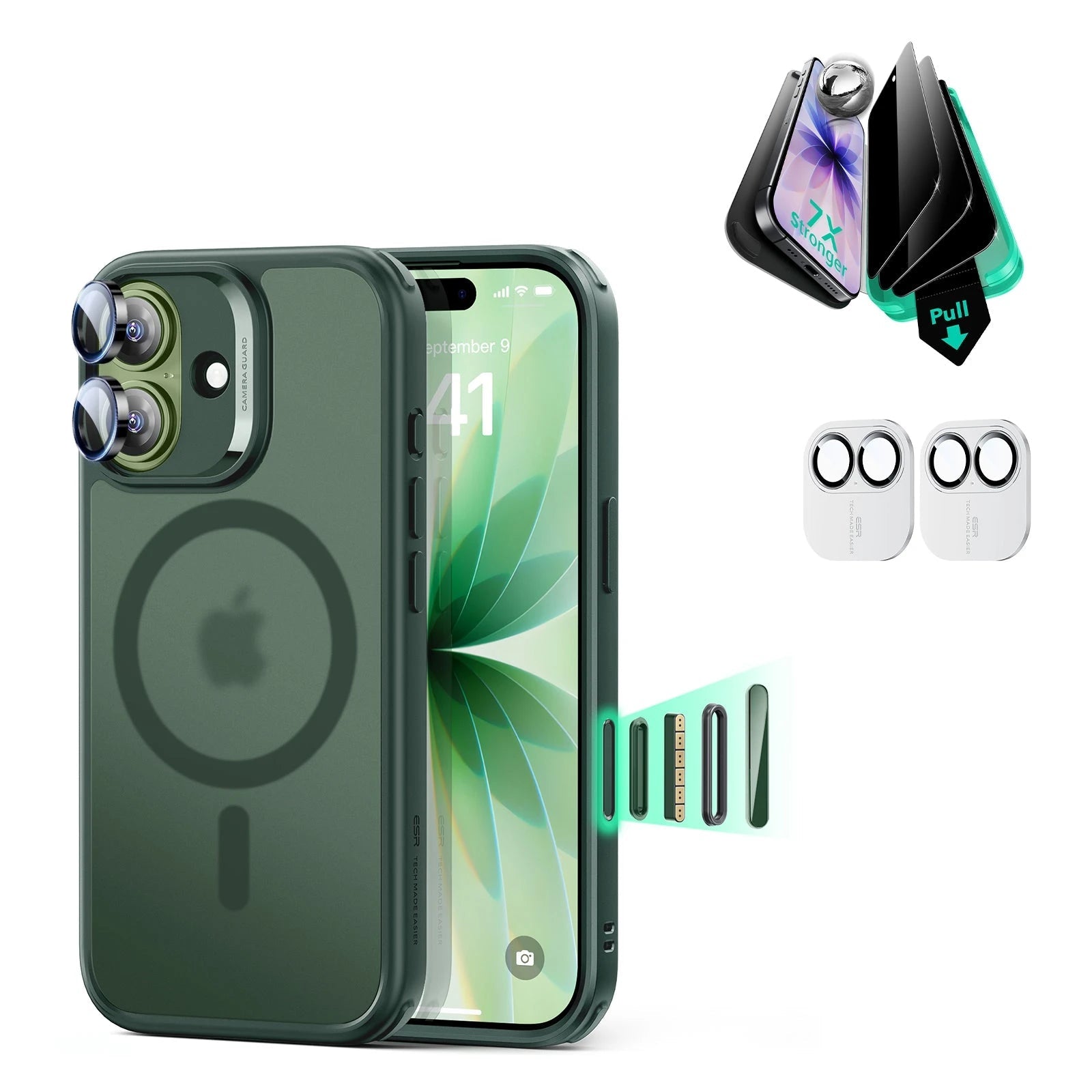 iPhone 17 Classic Hybrid Magsafe Case with Privacy Screen Protector Bundle Frosted Green