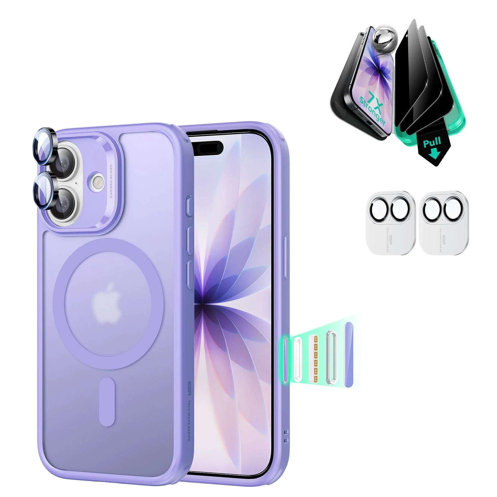 iPhone 17 Classic Hybrid Magsafe Case with Privacy Screen Protector Bundle Frosted Purple