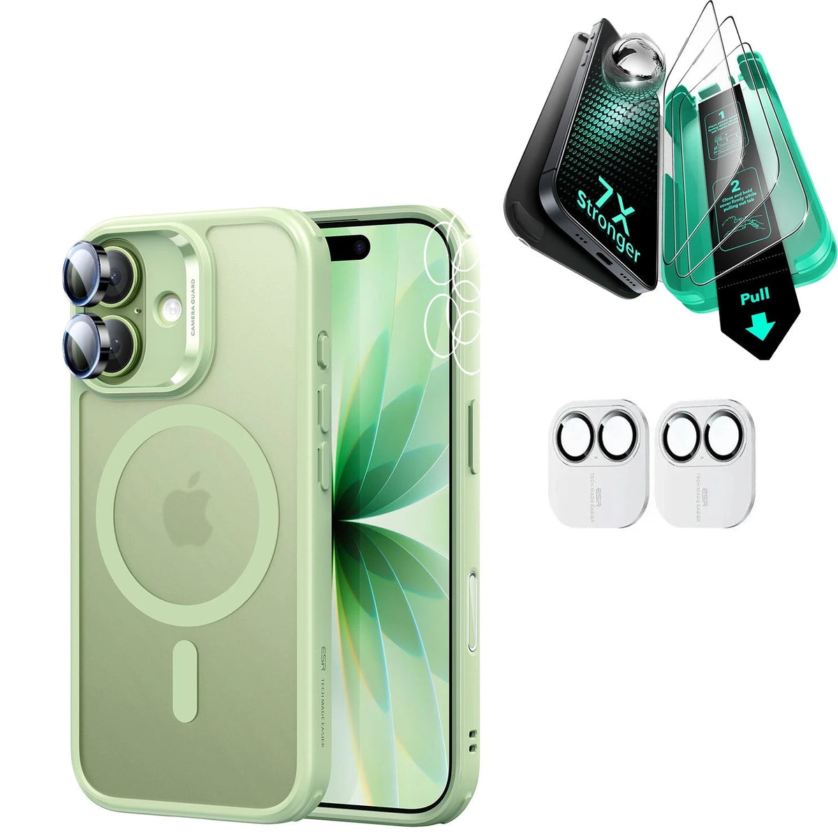 iPhone 17 Bundle Classic Hybrid Magnetic Case Armorite Screen Protector Frosted Light Green